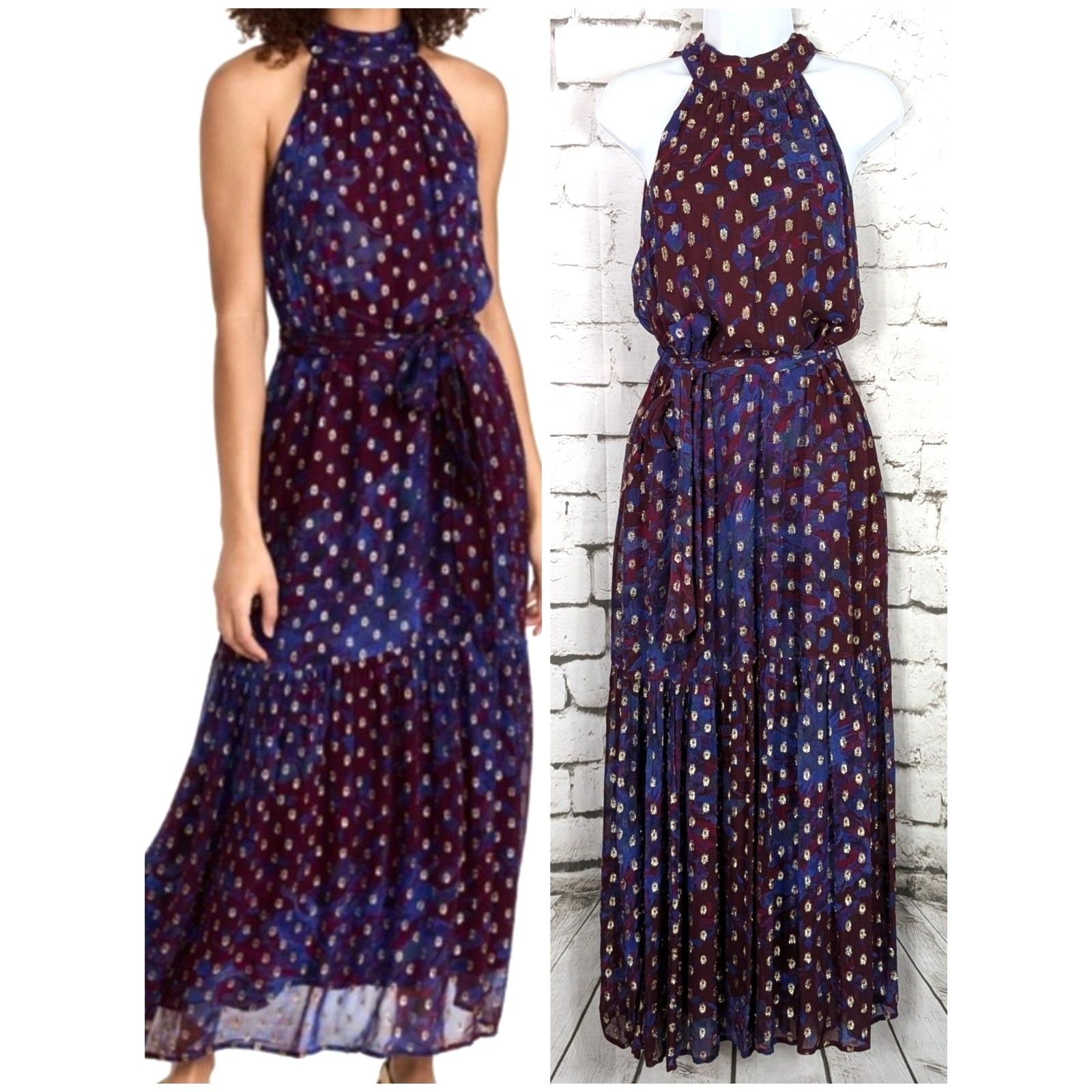 Cleobella Nesah Maxi Dress Boho Ethereal Feminine Flowy Metallic Accents Xs